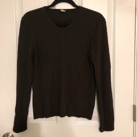 J. Crew Brown Merino Wool Ribbed V-Neck Sweater - Picture 1 of 4